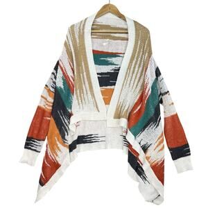 Kate Collection Shawl Wool Blnd Cardigan Southwestern Aztec Knit Rustic Chic